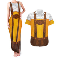 Traditional German Costume - Lederhosen Couples Matching Tank Maxi Dress and Hawaiian Shirt Oktoberfest Beer Head Funny Style