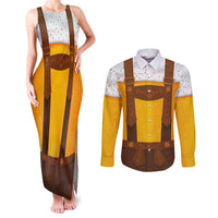 Traditional German Costume - Lederhosen Couples Matching Tank Maxi Dress and Long Sleeve Button Shirt Oktoberfest Beer Head Funny Style