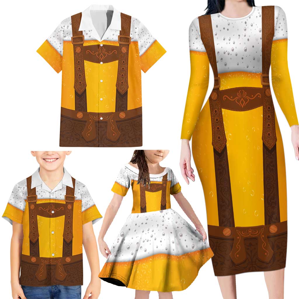 Traditional German Costume - Lederhosen Family Matching Long Sleeve Bodycon Dress and Hawaiian Shirt Oktoberfest Beer Head Funny Style - Wonder Print Shop
