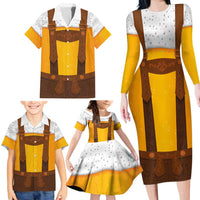 Traditional German Costume - Lederhosen Family Matching Long Sleeve Bodycon Dress and Hawaiian Shirt Oktoberfest Beer Head Funny Style - Wonder Print Shop
