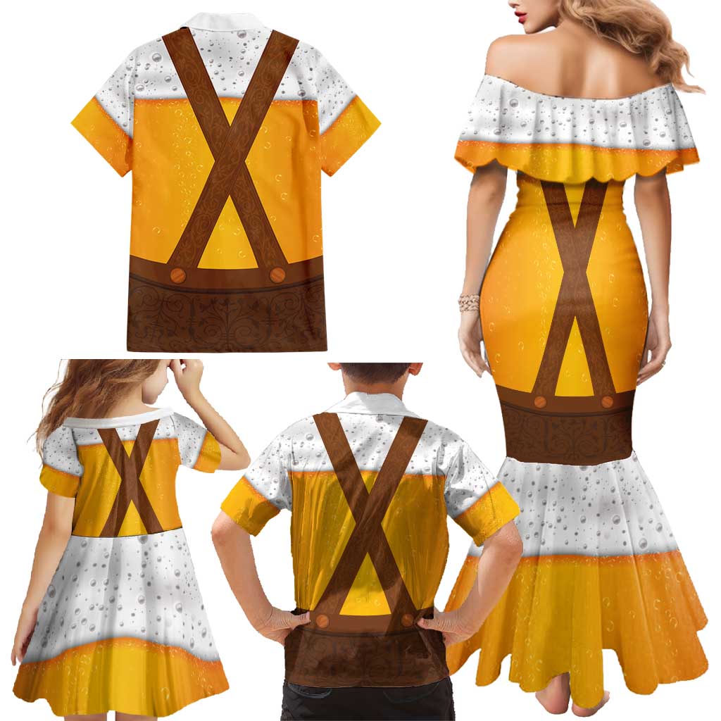 Traditional German Costume - Lederhosen Family Matching Mermaid Dress and Hawaiian Shirt Oktoberfest Beer Head Funny Style - Wonder Print Shop