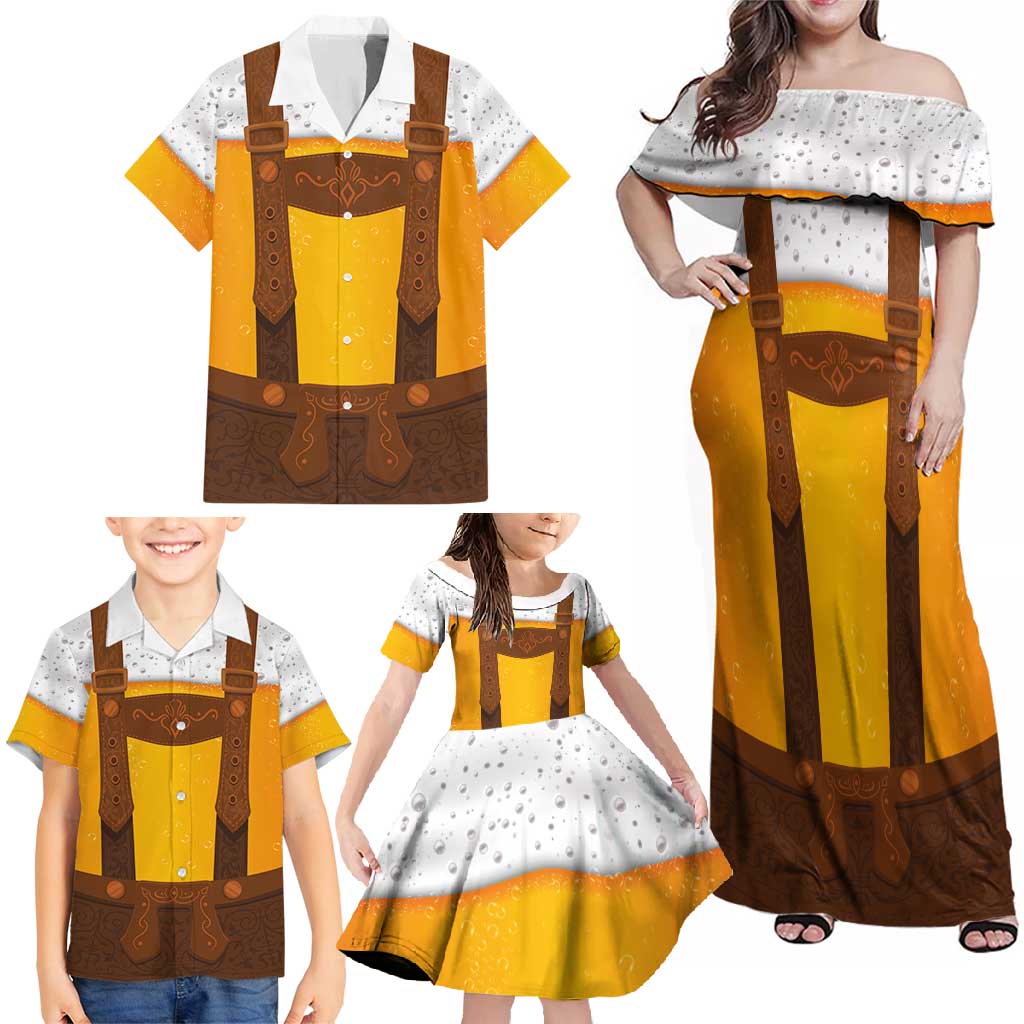 Traditional German Costume - Lederhosen Family Matching Off Shoulder Maxi Dress and Hawaiian Shirt Oktoberfest Beer Head Funny Style - Wonder Print Shop