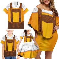 Traditional German Costume - Lederhosen Family Matching Off Shoulder Short Dress and Hawaiian Shirt Oktoberfest Beer Head Funny Style - Wonder Print Shop