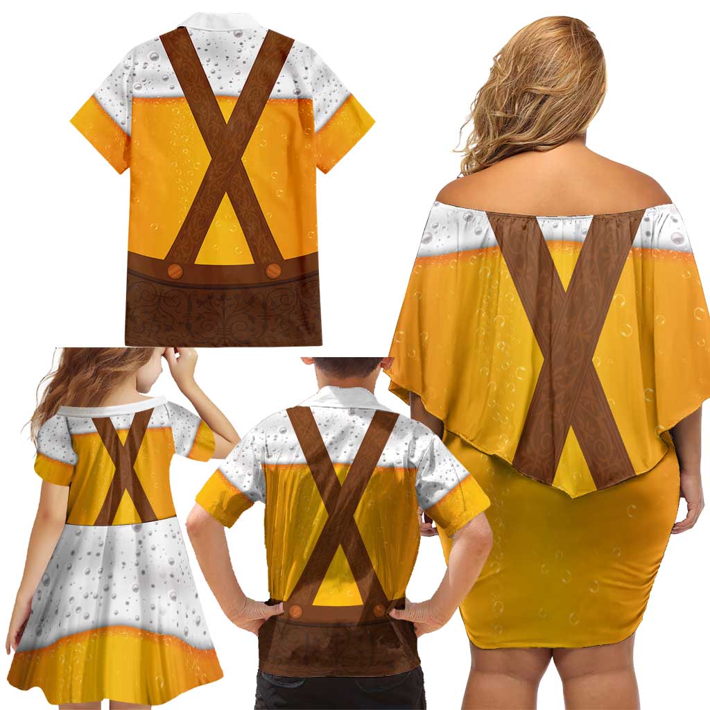 Traditional German Costume - Lederhosen Family Matching Off Shoulder Short Dress and Hawaiian Shirt Oktoberfest Beer Head Funny Style - Wonder Print Shop