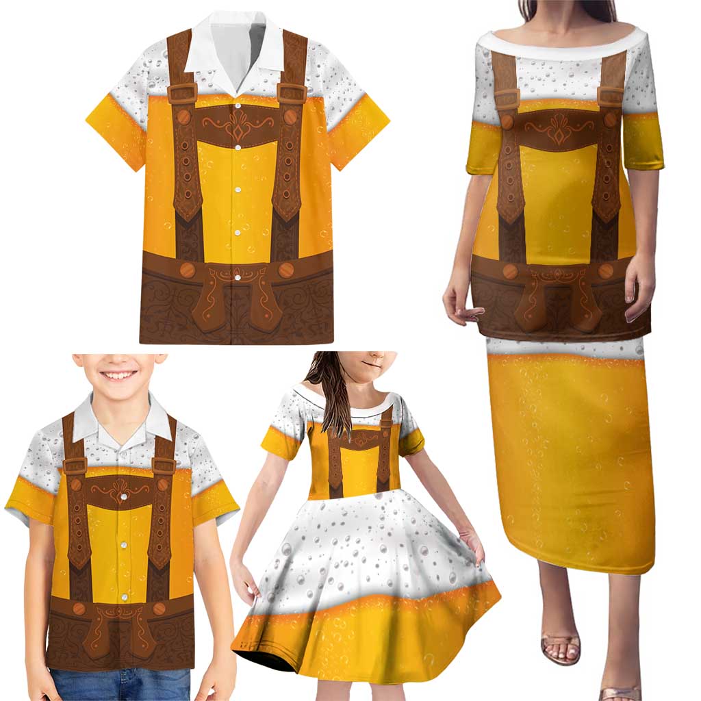 Traditional German Costume - Lederhosen Family Matching Puletasi and Hawaiian Shirt Oktoberfest Beer Head Funny Style