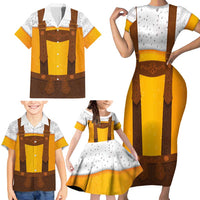 Traditional German Costume - Lederhosen Family Matching Short Sleeve Bodycon Dress and Hawaiian Shirt Oktoberfest Beer Head Funny Style - Wonder Print Shop