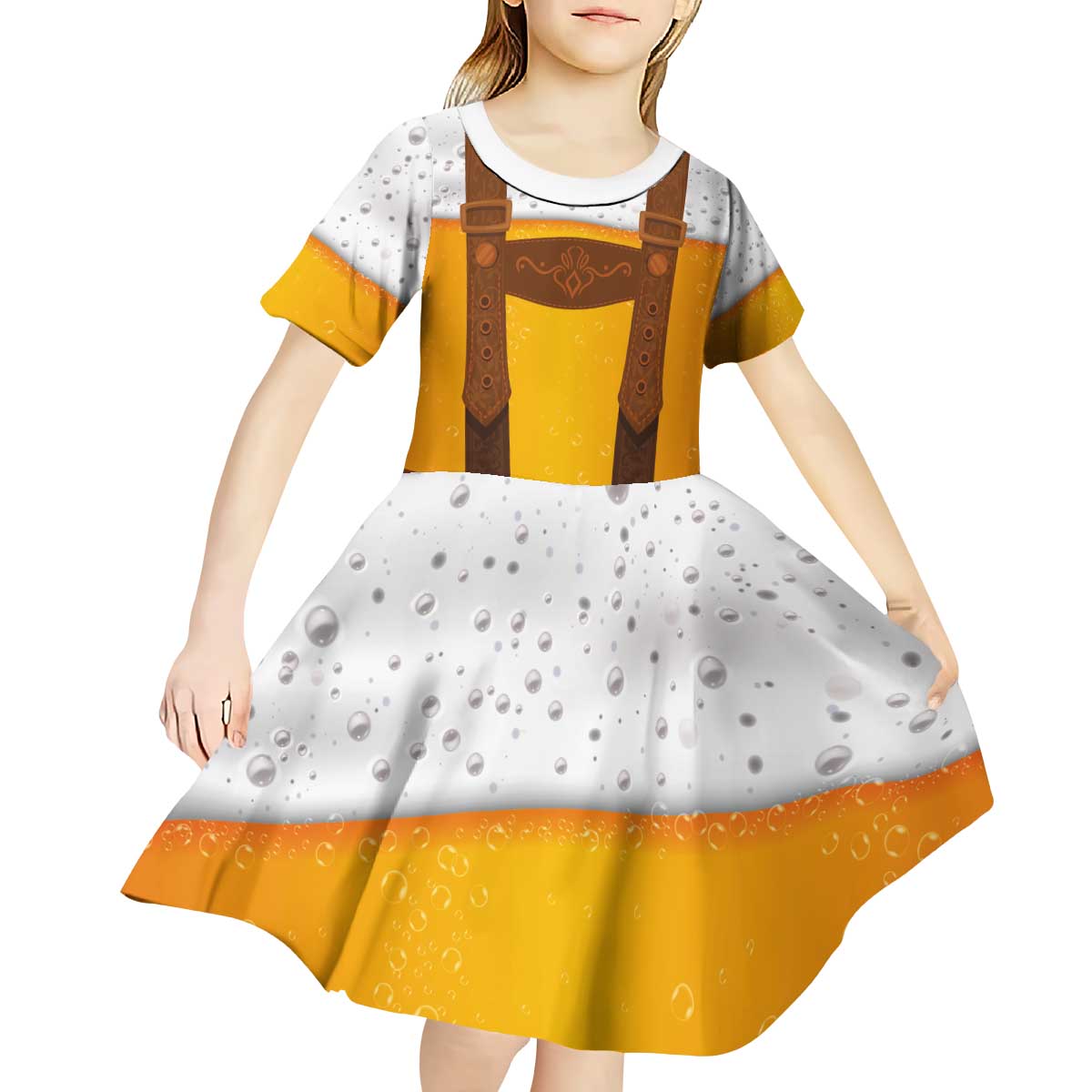 Traditional German Costume - Lederhosen Kid Short Sleeve Dress Oktoberfest Beer Head Funny Style - Wonder Print Shop