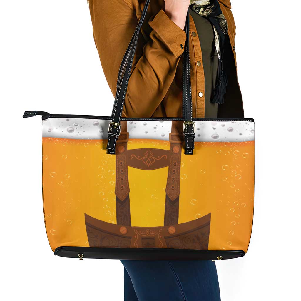 Traditional German Costume - Lederhosen Leather Tote Bag Oktoberfest Beer Head Funny Style