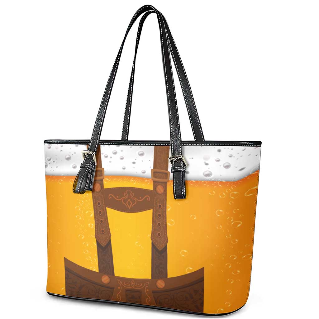 Traditional German Costume - Lederhosen Leather Tote Bag Oktoberfest Beer Head Funny Style