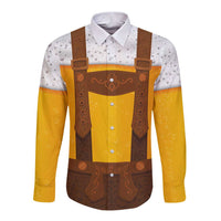 Traditional German Costume - Lederhosen Long Sleeve Button Shirt Oktoberfest Beer Head Funny Style