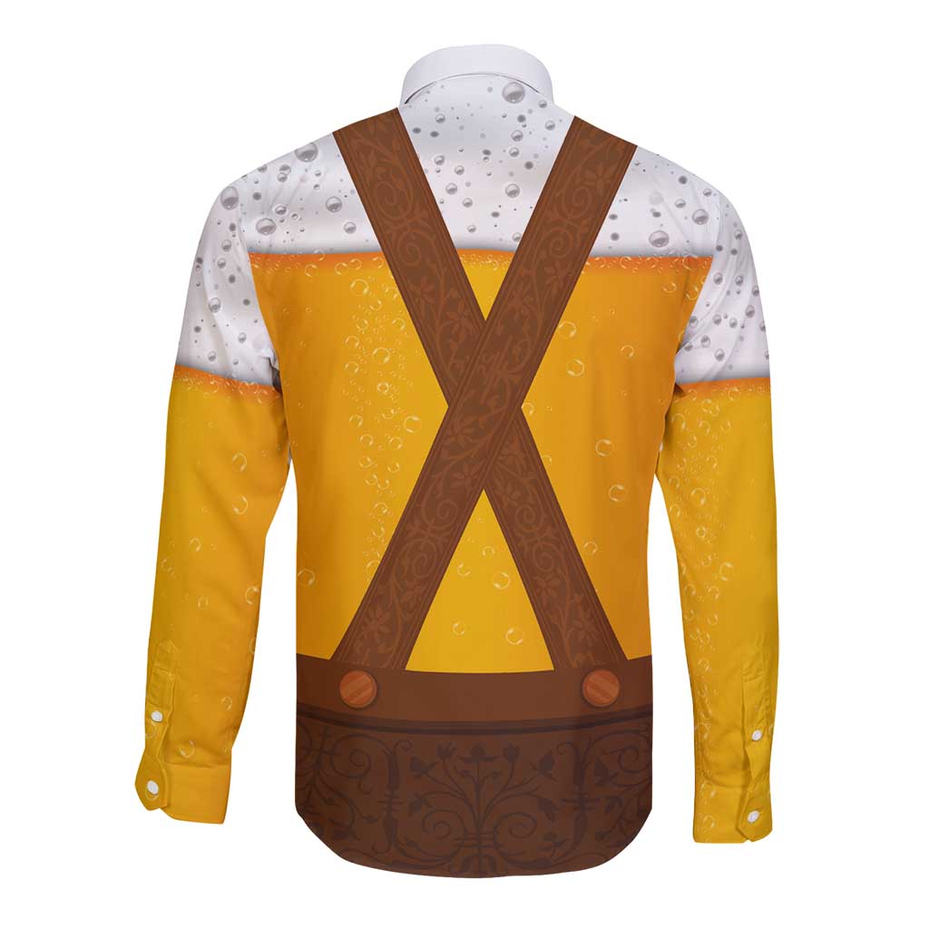 Traditional German Costume - Lederhosen Long Sleeve Button Shirt Oktoberfest Beer Head Funny Style