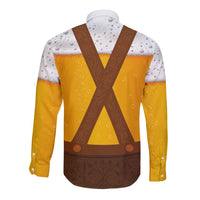 Traditional German Costume - Lederhosen Long Sleeve Button Shirt Oktoberfest Beer Head Funny Style