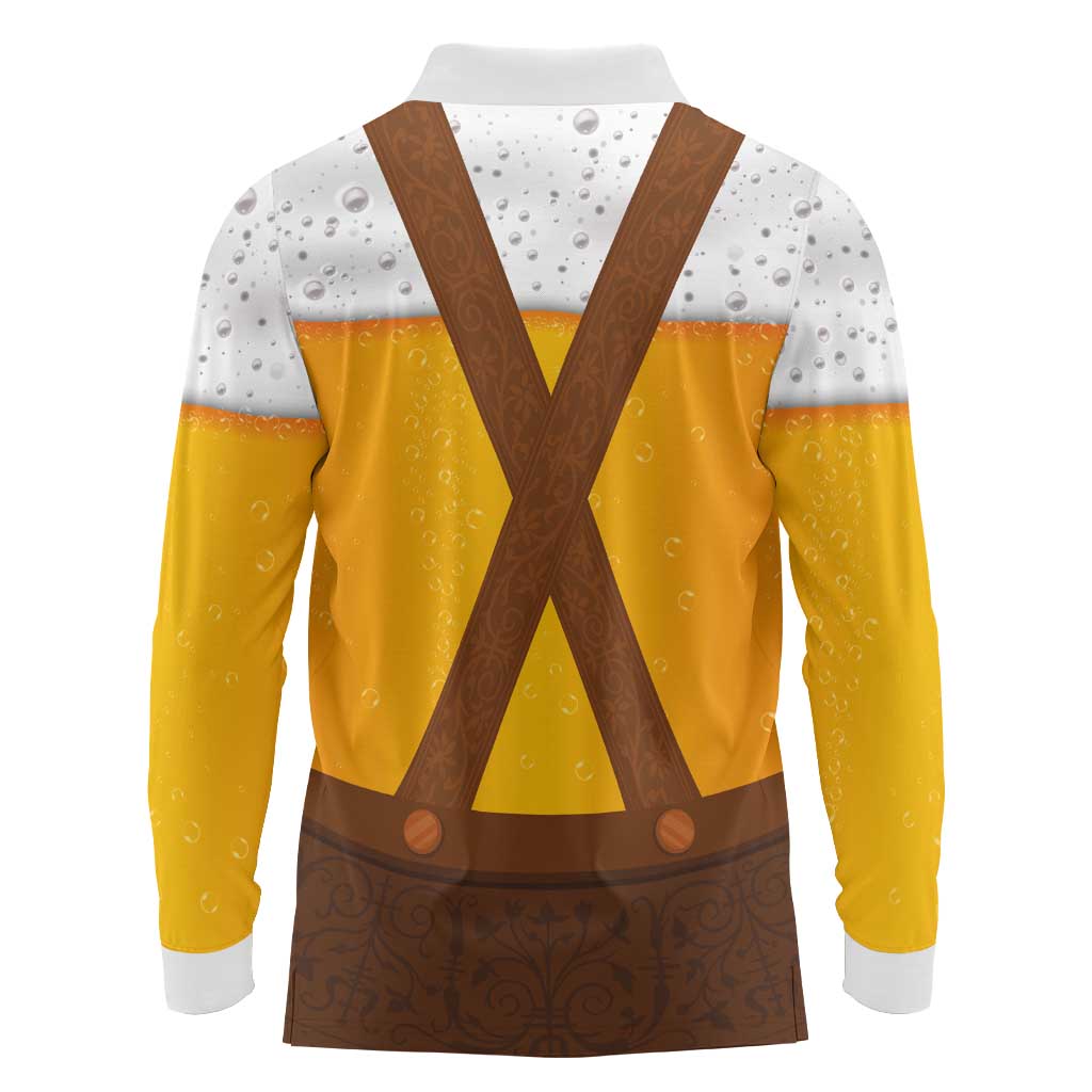 Traditional German Costume - Lederhosen Long Sleeve Polo Shirt Oktoberfest Beer Head Funny Style - Wonder Print Shop