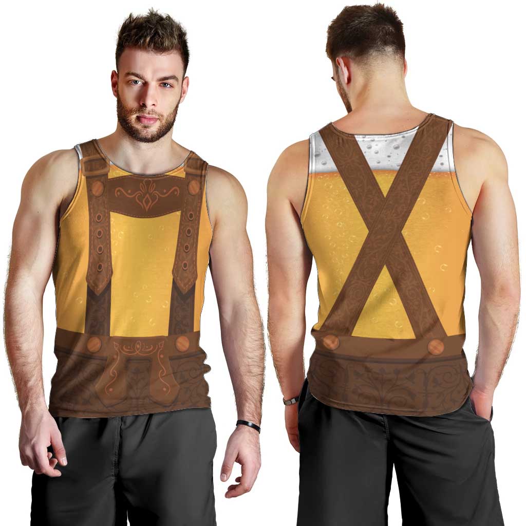 Traditional German Costume - Lederhosen Men Tank Top Oktoberfest Beer Head Funny Style - Wonder Print Shop