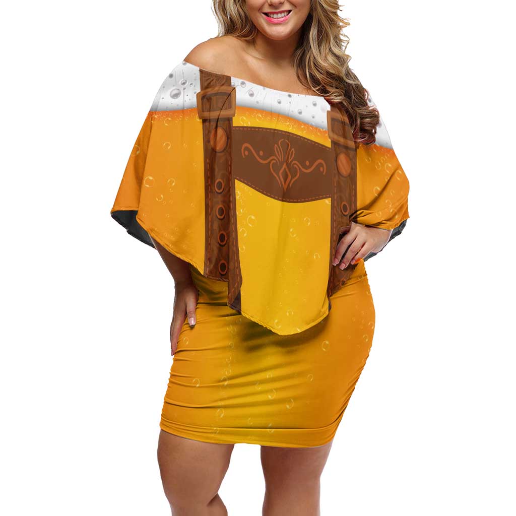 Traditional German Costume - Lederhosen Off Shoulder Short Dress Oktoberfest Beer Head Funny Style - Wonder Print Shop