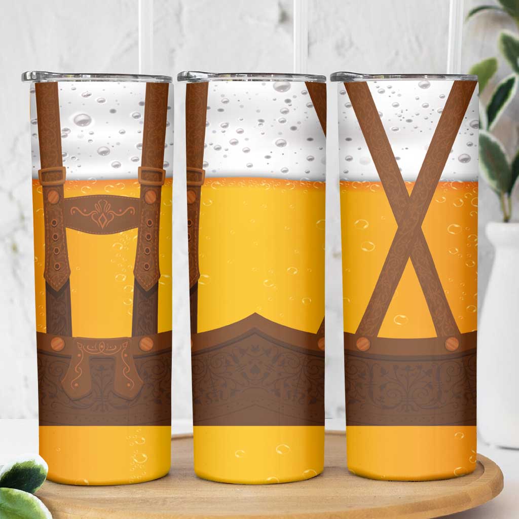 Traditional German Costume - Lederhosen Skinny Tumbler Oktoberfest Beer Head Funny Style - Wonder Print Shop