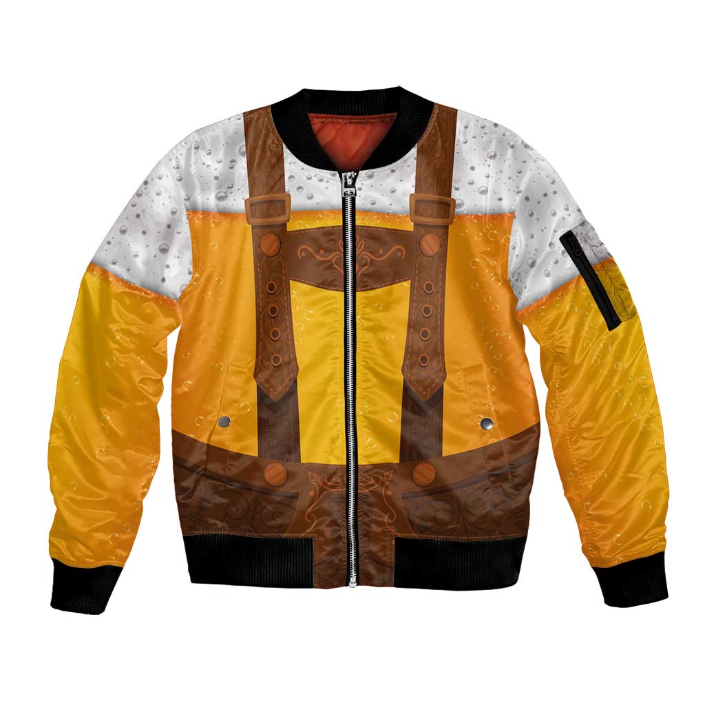 Traditional German Costume - Lederhosen Sleeve Zip Bomber Jacket Oktoberfest Beer Head Funny Style - Wonder Print Shop