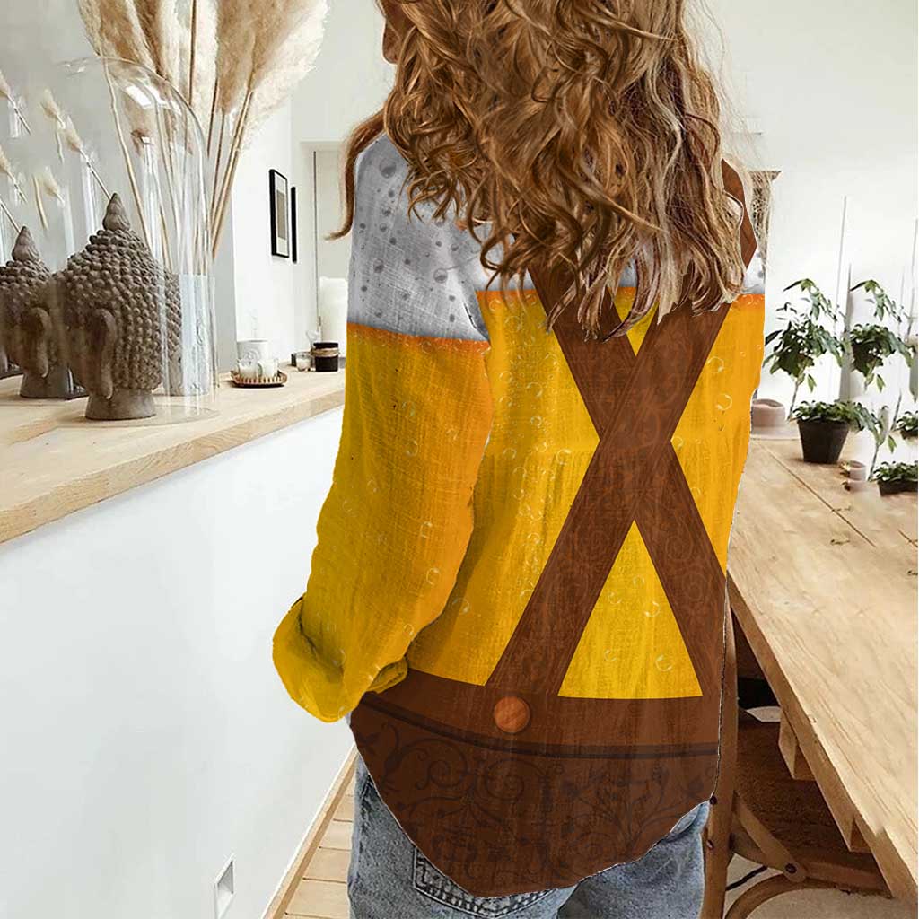 Traditional German Costume - Lederhosen Women Casual Shirt Oktoberfest Beer Head Funny Style - Wonder Print Shop