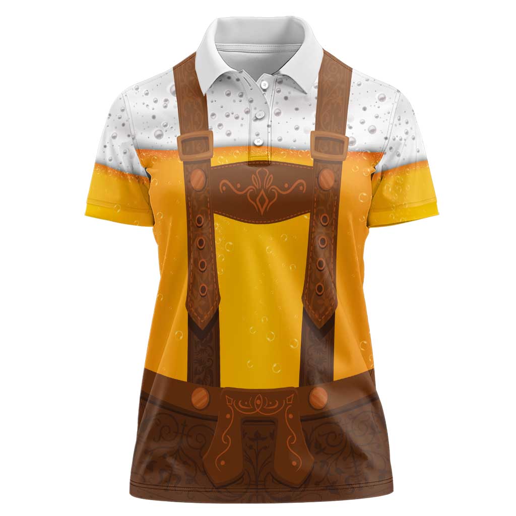 Traditional German Costume - Lederhosen Women Polo Shirt Oktoberfest Beer Head Funny Style - Wonder Print Shop
