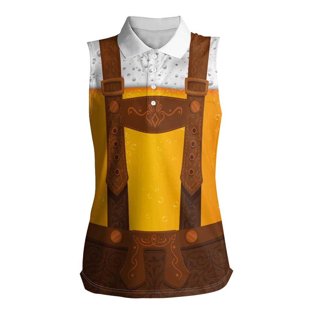 Traditional German Costume - Lederhosen Women Sleeveless Polo Shirt Oktoberfest Beer Head Funny Style - Wonder Print Shop