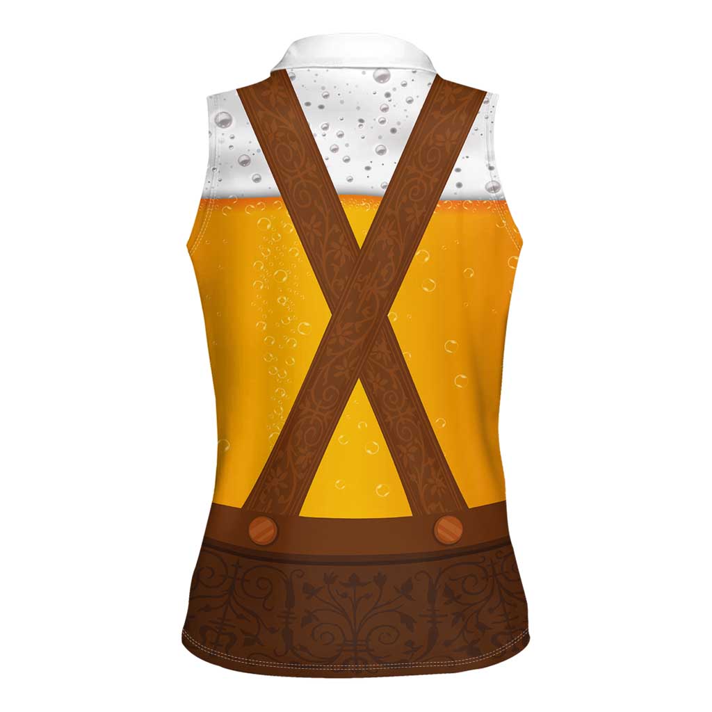 Traditional German Costume - Lederhosen Women Sleeveless Polo Shirt Oktoberfest Beer Head Funny Style - Wonder Print Shop