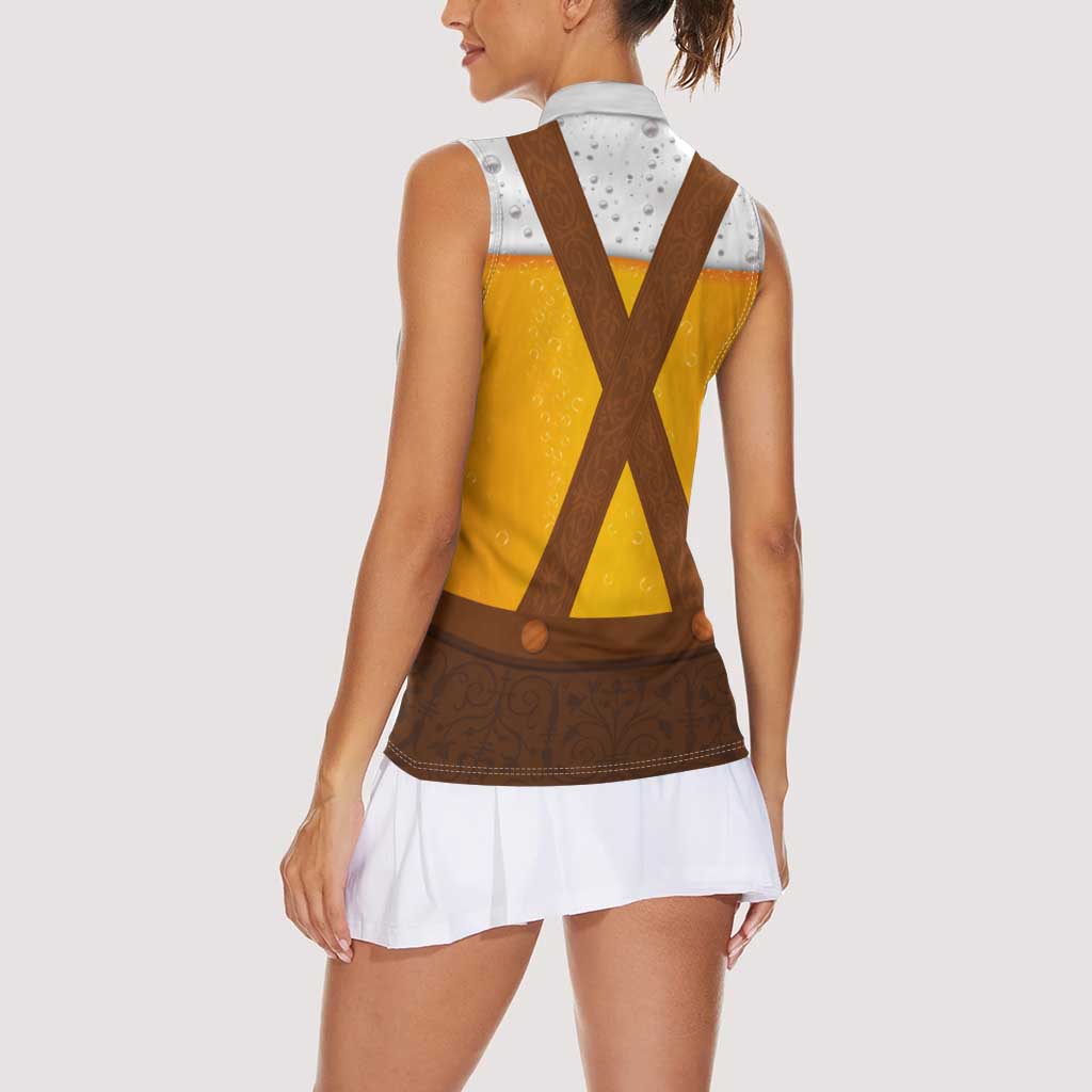 Traditional German Costume - Lederhosen Women Sleeveless Polo Shirt Oktoberfest Beer Head Funny Style - Wonder Print Shop