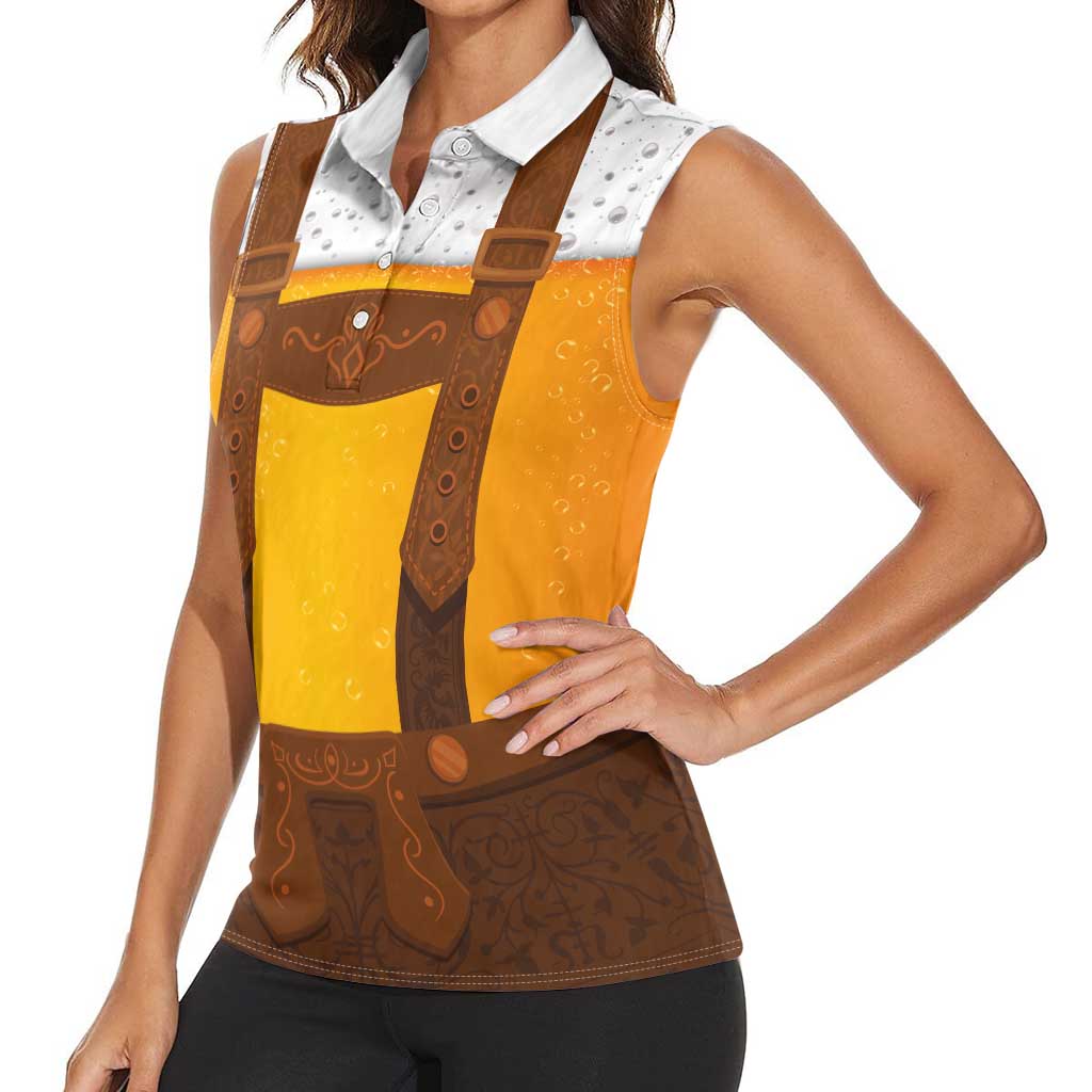 Traditional German Costume - Lederhosen Women Sleeveless Polo Shirt Oktoberfest Beer Head Funny Style - Wonder Print Shop