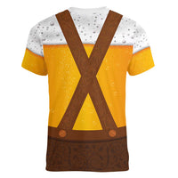 Traditional German Costume - Lederhosen Women V-Neck T-Shirt Oktoberfest Beer Head Funny Style - Wonder Print Shop