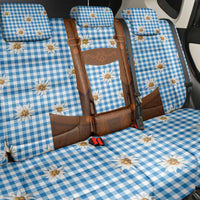 Traditional German Costume - Lederhosen Back Car Seat Cover Blue Plaid Pattern with Edelweiss Flowers - Wonder Print Shop