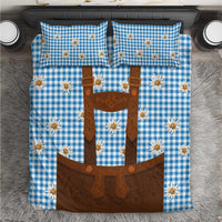 Traditional German Costume - Lederhosen Bedding Set Blue Plaid Pattern with Edelweiss Flowers - Wonder Print Shop