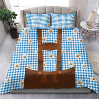 Traditional German Costume - Lederhosen Bedding Set Blue Plaid Pattern with Edelweiss Flowers - Wonder Print Shop