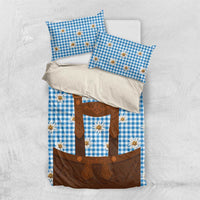 Traditional German Costume - Lederhosen Bedding Set Blue Plaid Pattern with Edelweiss Flowers - Wonder Print Shop