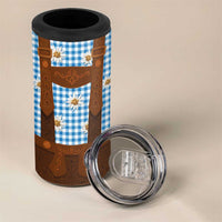 Traditional German Costume - Lederhosen 4 in 1 Can Cooler Tumbler Blue Plaid Pattern with Edelweiss Flowers - Wonder Print Shop