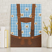 Traditional German Costume - Lederhosen Canvas Wall Art Blue Plaid Pattern with Edelweiss Flowers - Wonder Print Shop
