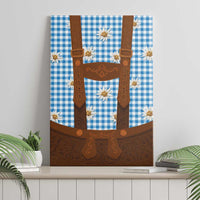 Traditional German Costume - Lederhosen Canvas Wall Art Blue Plaid Pattern with Edelweiss Flowers - Wonder Print Shop