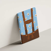 Traditional German Costume - Lederhosen Canvas Wall Art Blue Plaid Pattern with Edelweiss Flowers - Wonder Print Shop