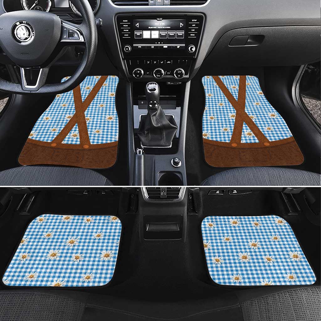 Traditional German Costume - Lederhosen Car Mats Blue Plaid Pattern with Edelweiss Flowers - Wonder Print Shop