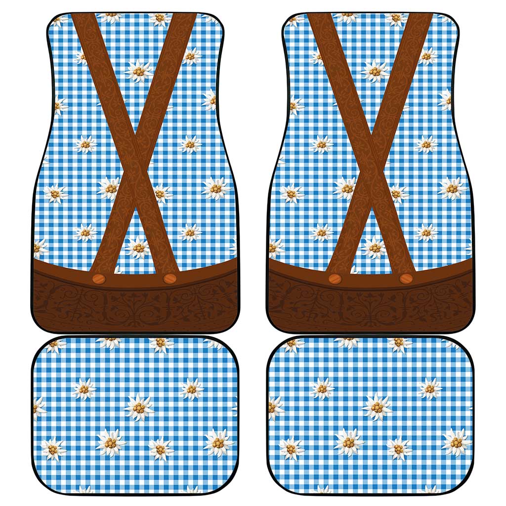 Traditional German Costume - Lederhosen Car Mats Blue Plaid Pattern with Edelweiss Flowers - Wonder Print Shop