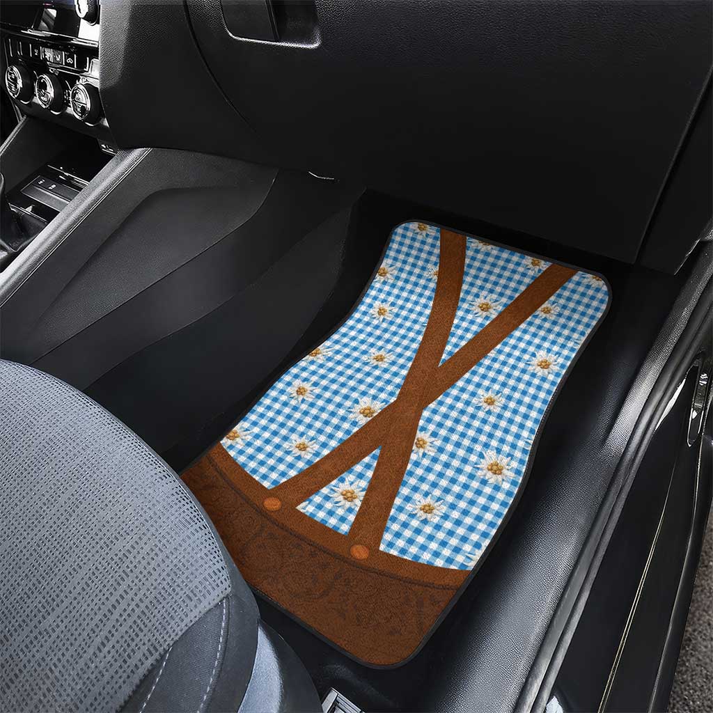Traditional German Costume - Lederhosen Car Mats Blue Plaid Pattern with Edelweiss Flowers - Wonder Print Shop