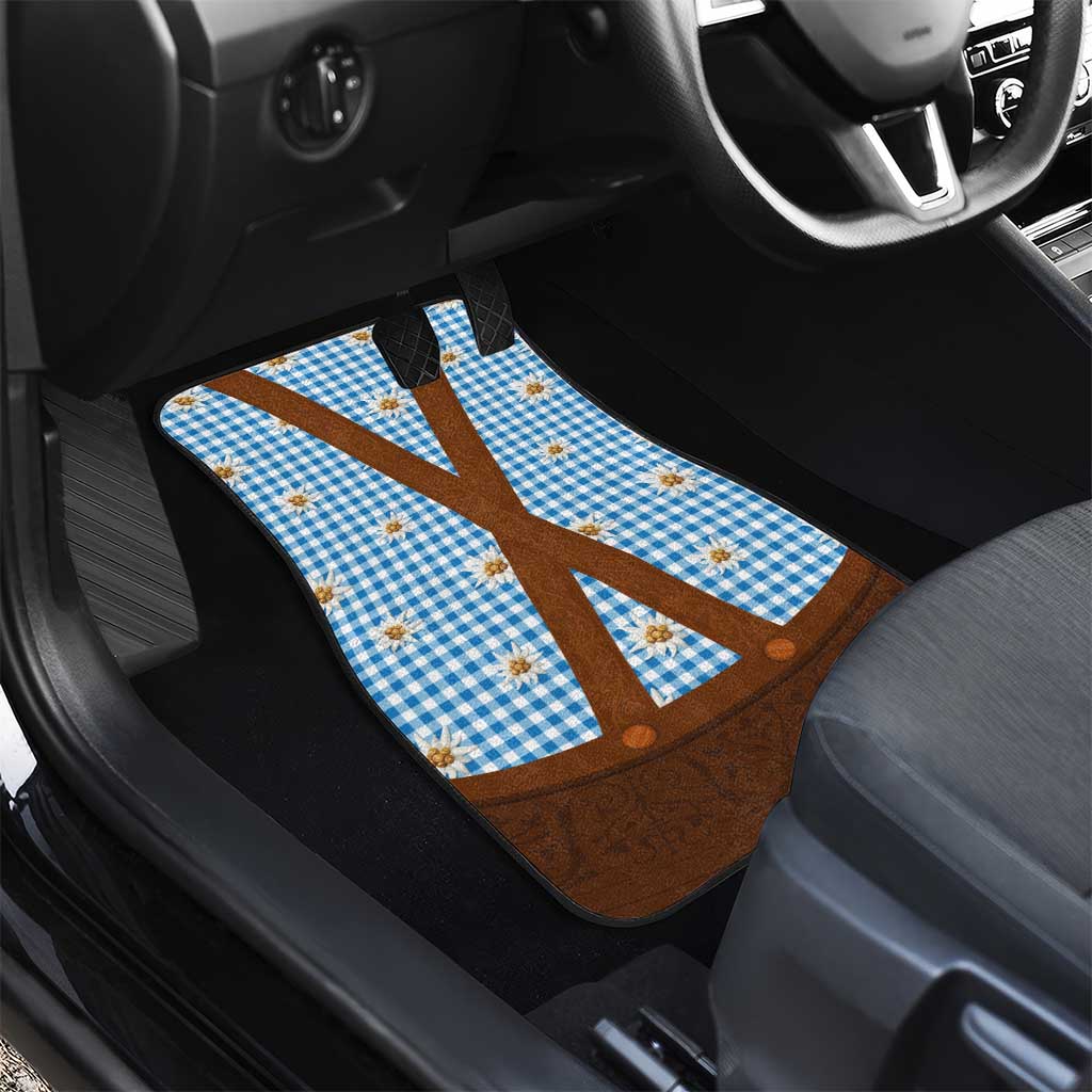 Traditional German Costume - Lederhosen Car Mats Blue Plaid Pattern with Edelweiss Flowers - Wonder Print Shop