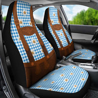 Traditional German Costume - Lederhosen Car Seat Cover Blue Plaid Pattern with Edelweiss Flowers - Wonder Print Shop