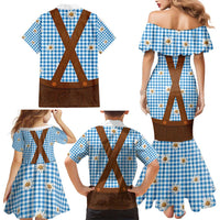 Traditional German Costume - Lederhosen Family Matching Mermaid Dress and Hawaiian Shirt Blue Plaid Pattern with Edelweiss Flowers - Wonder Print Shop