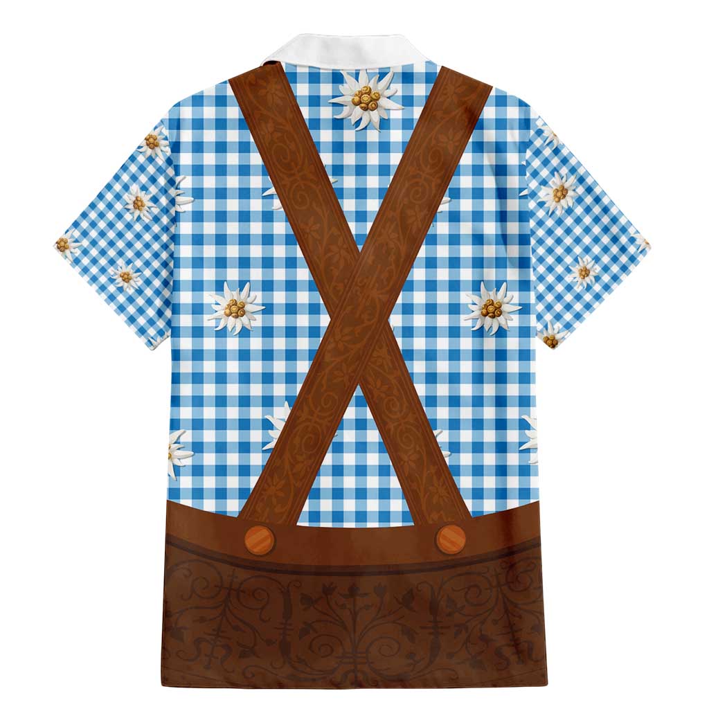 Traditional German Costume - Lederhosen Family Matching Mermaid Dress and Hawaiian Shirt Blue Plaid Pattern with Edelweiss Flowers - Wonder Print Shop