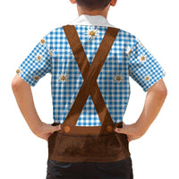 Traditional German Costume - Lederhosen Family Matching Summer Maxi Dress and Hawaiian Shirt Blue Plaid Pattern with Edelweiss Flowers - Wonder Print Shop