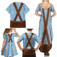 Traditional German Costume - Lederhosen Family Matching Summer Maxi Dress and Hawaiian Shirt Blue Plaid Pattern with Edelweiss Flowers - Wonder Print Shop