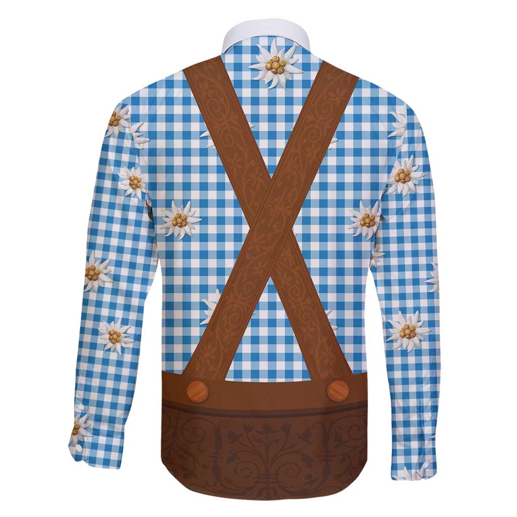 Traditional German Costume - Lederhosen Family Matching Summer Maxi Dress and Hawaiian Shirt Blue Plaid Pattern with Edelweiss Flowers - Wonder Print Shop