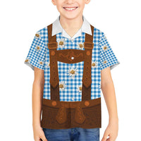 Traditional German Costume - Lederhosen Family Matching Summer Maxi Dress and Hawaiian Shirt Blue Plaid Pattern with Edelweiss Flowers - Wonder Print Shop