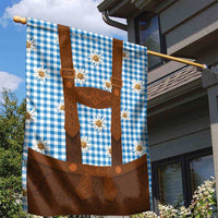 Traditional German Costume - Lederhosen Garden Flag Blue Plaid Pattern with Edelweiss Flowers - Wonder Print Shop