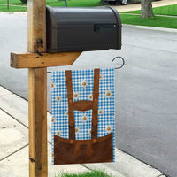 Traditional German Costume - Lederhosen Garden Flag Blue Plaid Pattern with Edelweiss Flowers - Wonder Print Shop