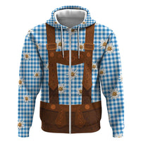 Traditional German Costume - Lederhosen Hoodie Blue Plaid Pattern with Edelweiss Flowers - Wonder Print Shop